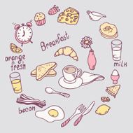 Hand drawn breakfast item set Cute food illustration in vector N2