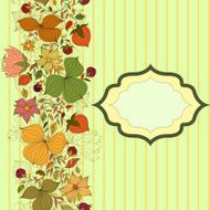 Vector seamless doodle border of flowers and berries with frame