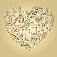 beer hand drawing Heart Background