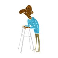 cartoon old man with walking frame N12