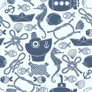 Seamless pattern with cartoon marine elements N2