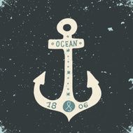 Hand drawn vintage label with an anchor and lettering N4