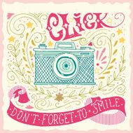 Hand drawn vintage print with a camera and hand lettering