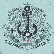 Hand drawn vintage label with an anchor and lettering N6