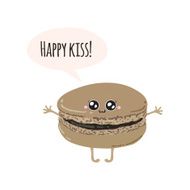 Greeting card with cute macaroon Happy kiss N2