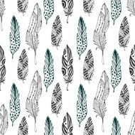 Feathers seamless pattern in ethnic style Hand drawn zentangle doodle
