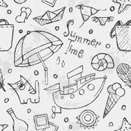 Seamless texture of summer vector hand drawn doodles Black cont