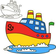 Motor ship Coloring book page Cartoon vector illustration N6