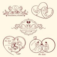 Collection of decorative wedding logo in retro colors