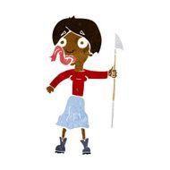 cartoon woman with spear sticking out tongue N14