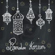 Lantern of Ramadan Kareem Doodle greeting card Chalkboard