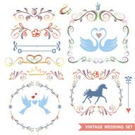 Cute retro floral set with wedding icons doodle decor