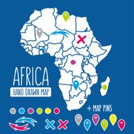 Hand drawn Africa travel map with pins vector illustration N3