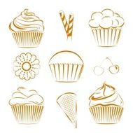 Collection of vector sweets cupcakes Line drawing