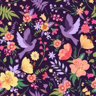 Seamless pattern with birds and flowers N10