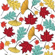 colorful autumn leaf hand drawn doodle illustration pattern seemless