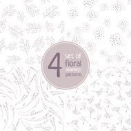 Set of 4 floral brown seamless patterns on white background