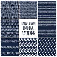 Set of eight indigo blue and white seamless hand drawn