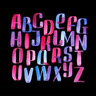 Hand drawn watercolor alphabet made with brush-shades and smears N2