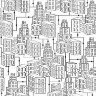 City seamless pattern Wifi Internet Connectivity concept Hand drawn houses