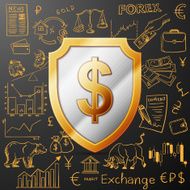 shield with dollar sign and exchange doodle icon