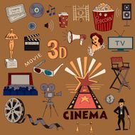 Colored hand drawn cinema icon set
