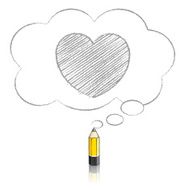 Yellow Lead Drawing Heart in Fluffy Cloud Thought Balloon