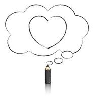 Black Pencil Drawing Heart in Fluffy Cloud Thought Balloon