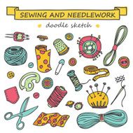 Seamless vector doodle sewing and needlework set N2