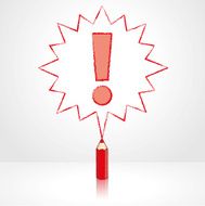 Red Pencil Drawing Exclamation Mark in Pointed Starburst Speech Bubble