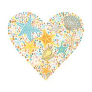 Heart made of seashell starfish and color stones