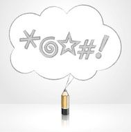 Wooden Lead Pencil Drawing Swearing Icons Fluffy Cloud Speech Ba