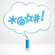 Blue Pencil Drawing Swearing Icons Fluffy Cloud Speech Balloon