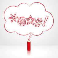 Red Pencil Drawing Swearing Icons Fluffy Cloud Speech Balloon