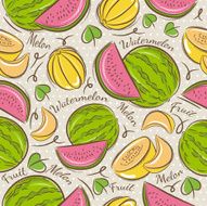 Pattern with melon and watermelon