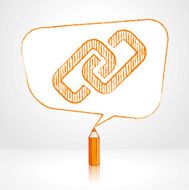 Orange Pencil Drawing Digital Link Icon in Rectangular Speech Ba