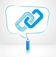 Blue Pencil Drawing Digital Link Icon in Rectangular Speech Ball