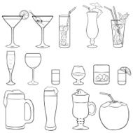 Vector Set of Lineart Cocktails and Alcohol Drinks