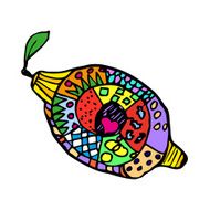 Zentangle colorful lemon hand drawn outlines and contours