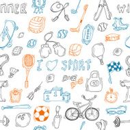 Seamless pattern with hand drawn sport equipment