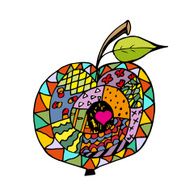 Zentangle colorful apple on white background