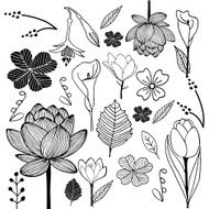flower and leaf hand drawn sketch doodle black white