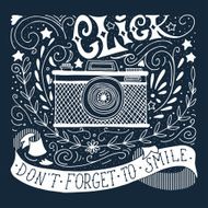 Hand drawn vintage print with a camera and hand lettering N2
