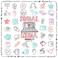 Social Media Word and Icon set Doodle sketchy outline