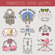 Vintage logotypes set Doodle hand sketched