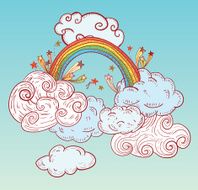 Doodle Clouds and rainbow Hand Drawn Vector N4