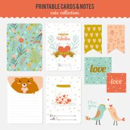 Set of cards notes and stickers with cute illustrations