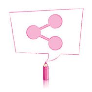 Pink Pencil Drawing Share Icon in Skewed Rectangular Speech Balloon