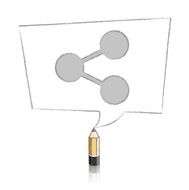 Wooden Lead Pencil Drawing Share Icon Skewed Rectangular Speech Balloon