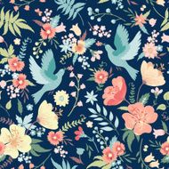 Seamless pattern with birds and flowers N11